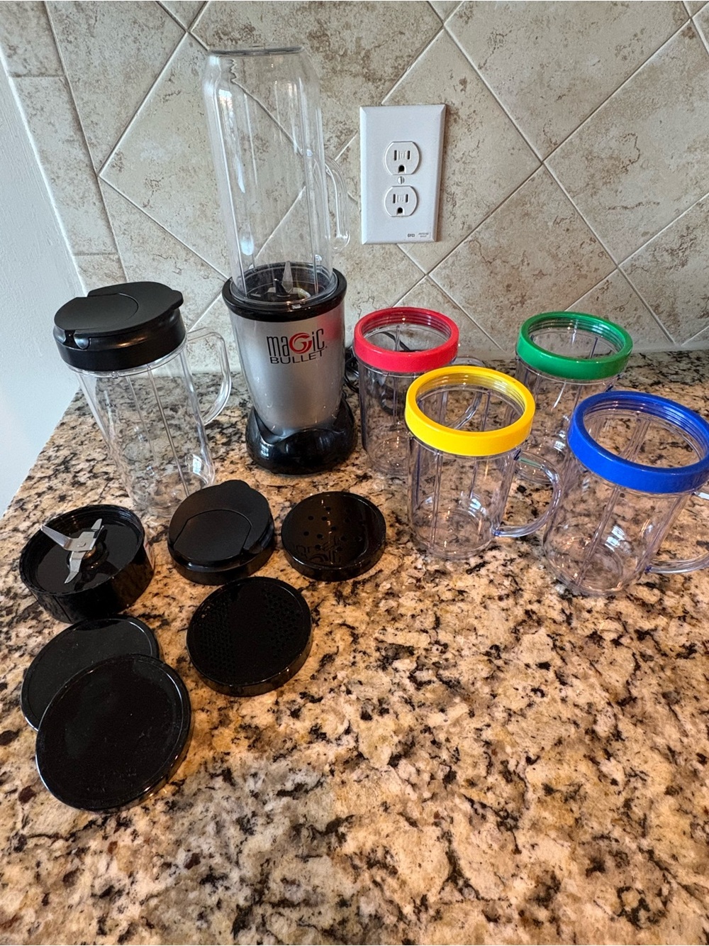 Magic Bullet Blender 4 Party Mugs Cups Blade Lids Accessories Works Great